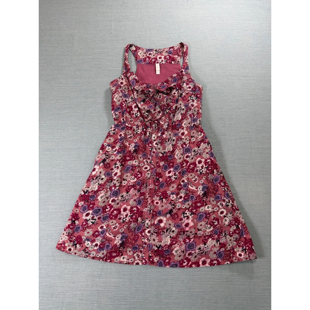 Xhilaration Floral Dress Womens S Pink Excellent Ruffle Snap Front Pockets